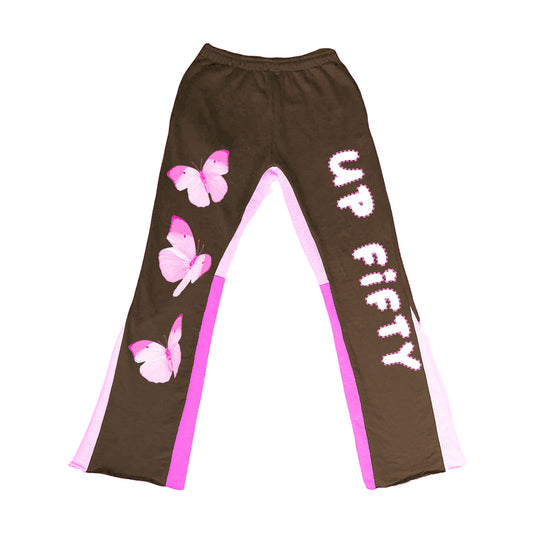 Butterfly Flare Sweatpants - Pink/Brown