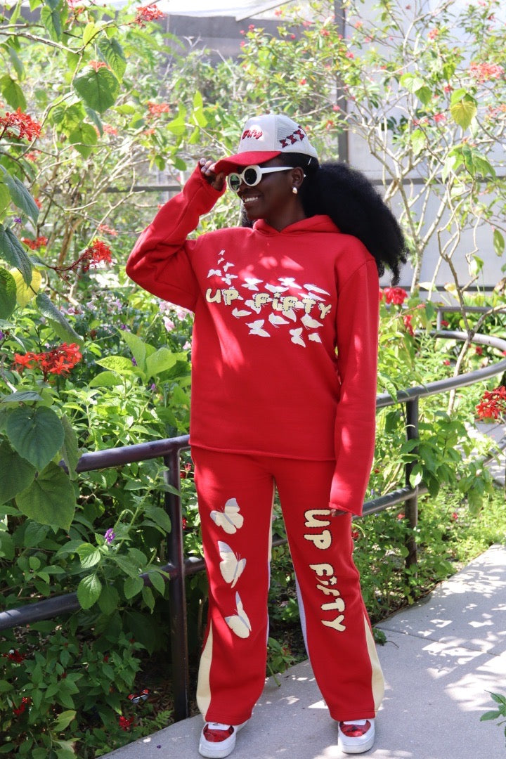 Butterfly Flare Sweats - Red
